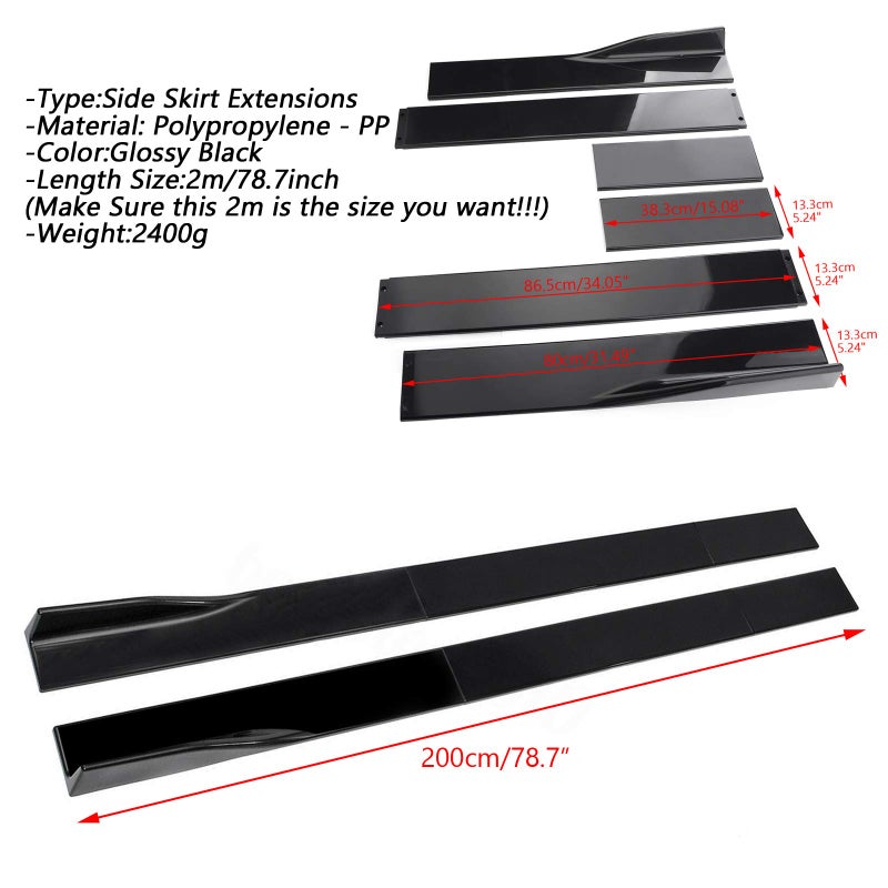 Areyourshop 78.7" Look Side Skirts Extension Rocker Panel Splitter for Toyota Corolla Camry, for Ford Mustang Focus RS ST, for Infiniti Q50 Q60 Q70 G25 G37, for Benz W204 W203, for Honda Civic Accord - Image 3